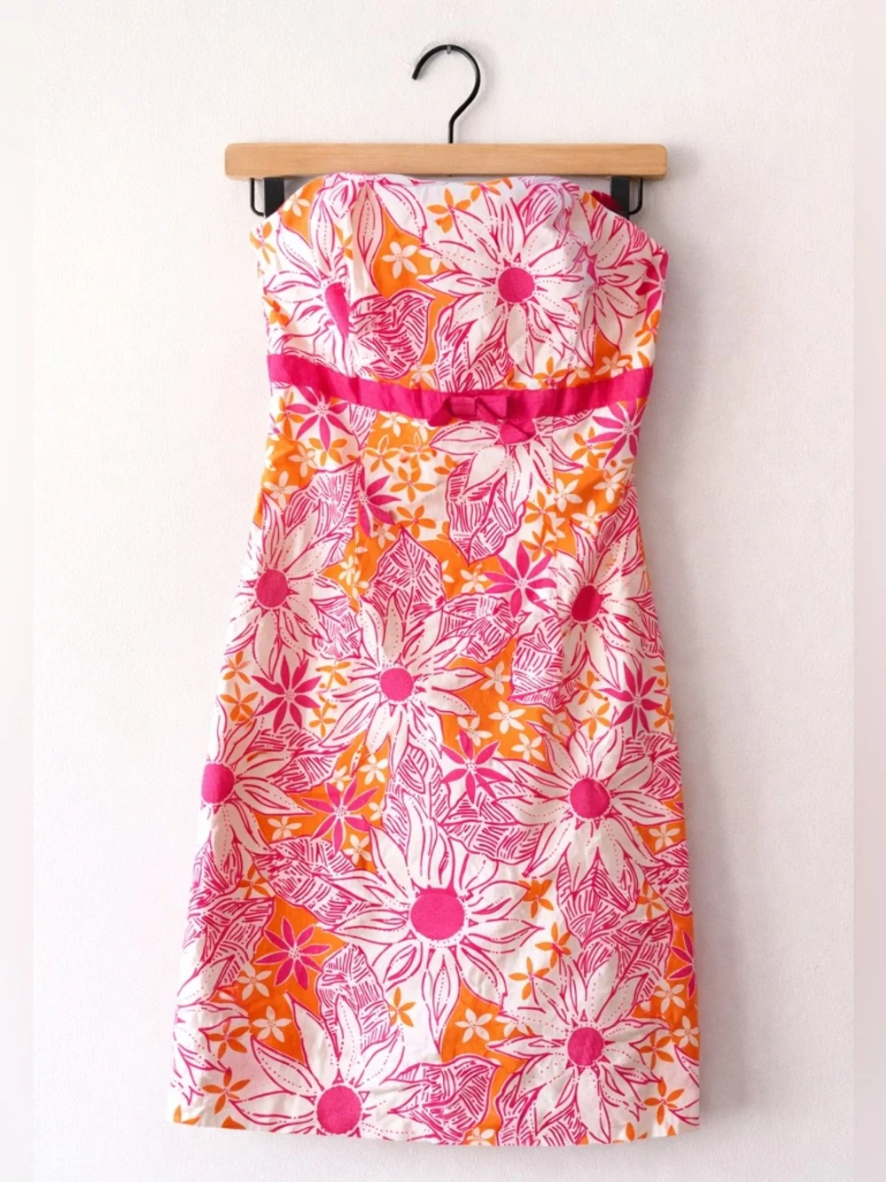 Lilly Pulitzer Floral Sundress Pink Orange Cotton Size 0 Strapless Vintage - Picture 2 of 5